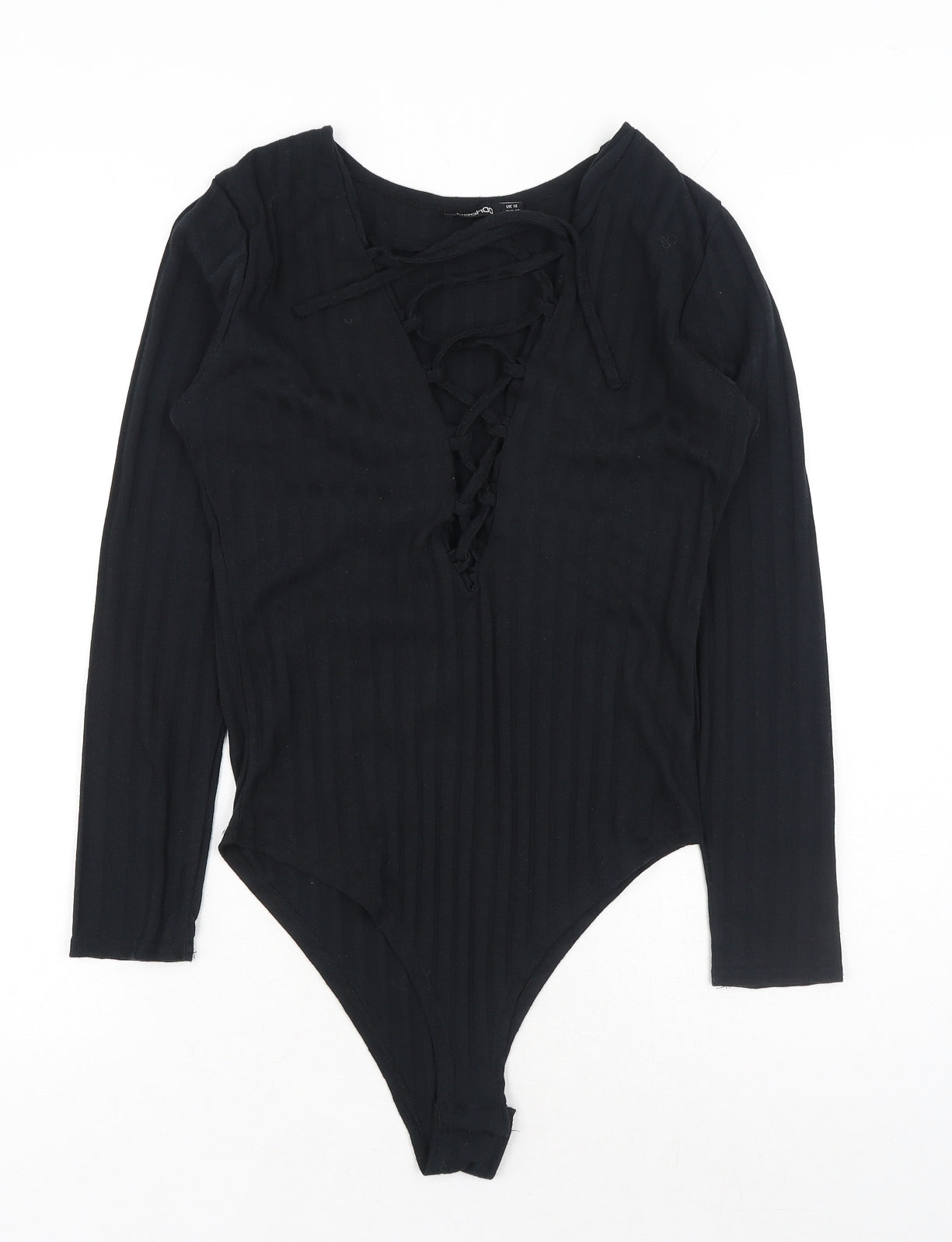 Boohoo Womens Black Polyester Bodysuit One-Piece Size 14 Snap