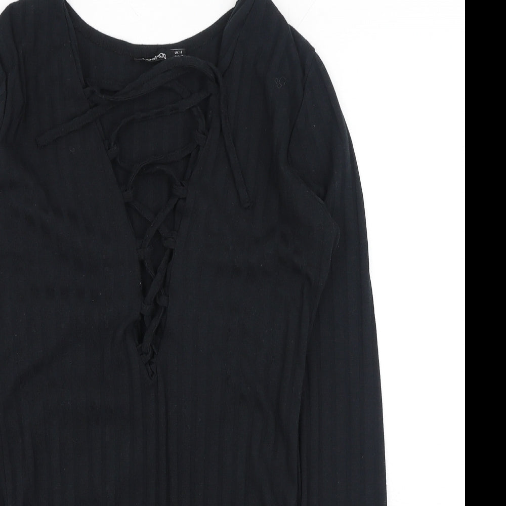 Boohoo Womens Black Polyester Bodysuit One-Piece Size 14 Snap