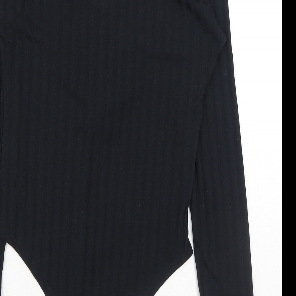 Boohoo Womens Black Polyester Bodysuit One-Piece Size 14 Snap