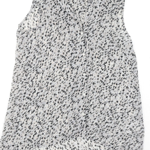 H&M Womens Grey Geometric Polyester Basic Button-Up Size 6 Collared