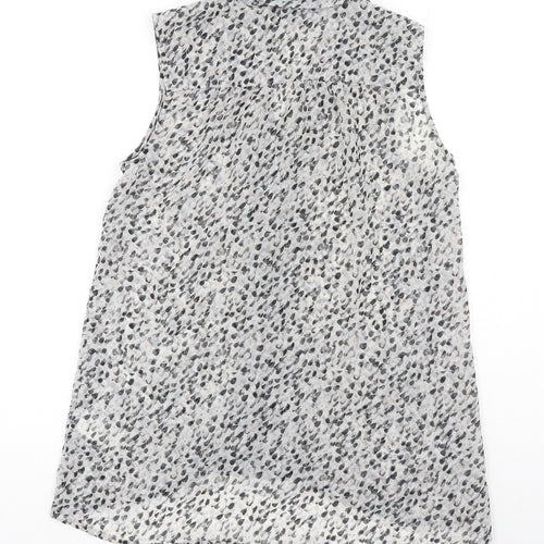 H&M Womens Grey Geometric Polyester Basic Button-Up Size 6 Collared