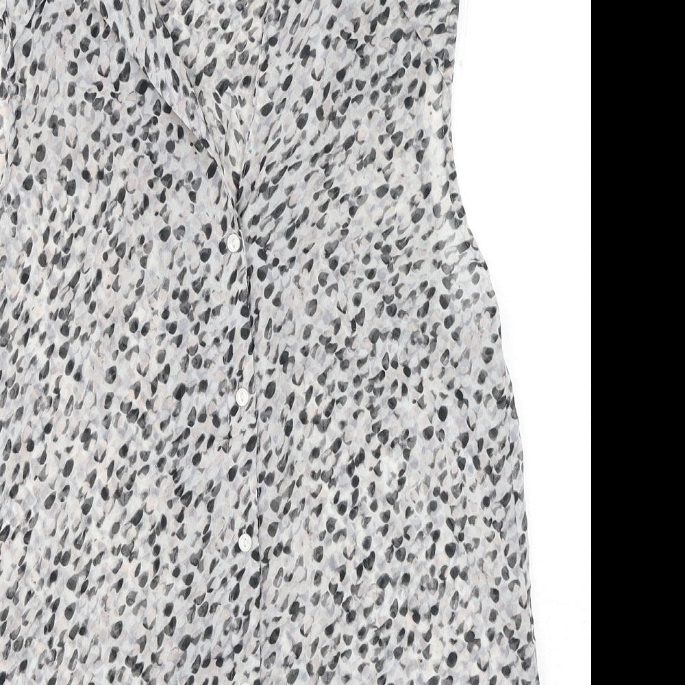 H&M Womens Grey Geometric Polyester Basic Button-Up Size 6 Collared