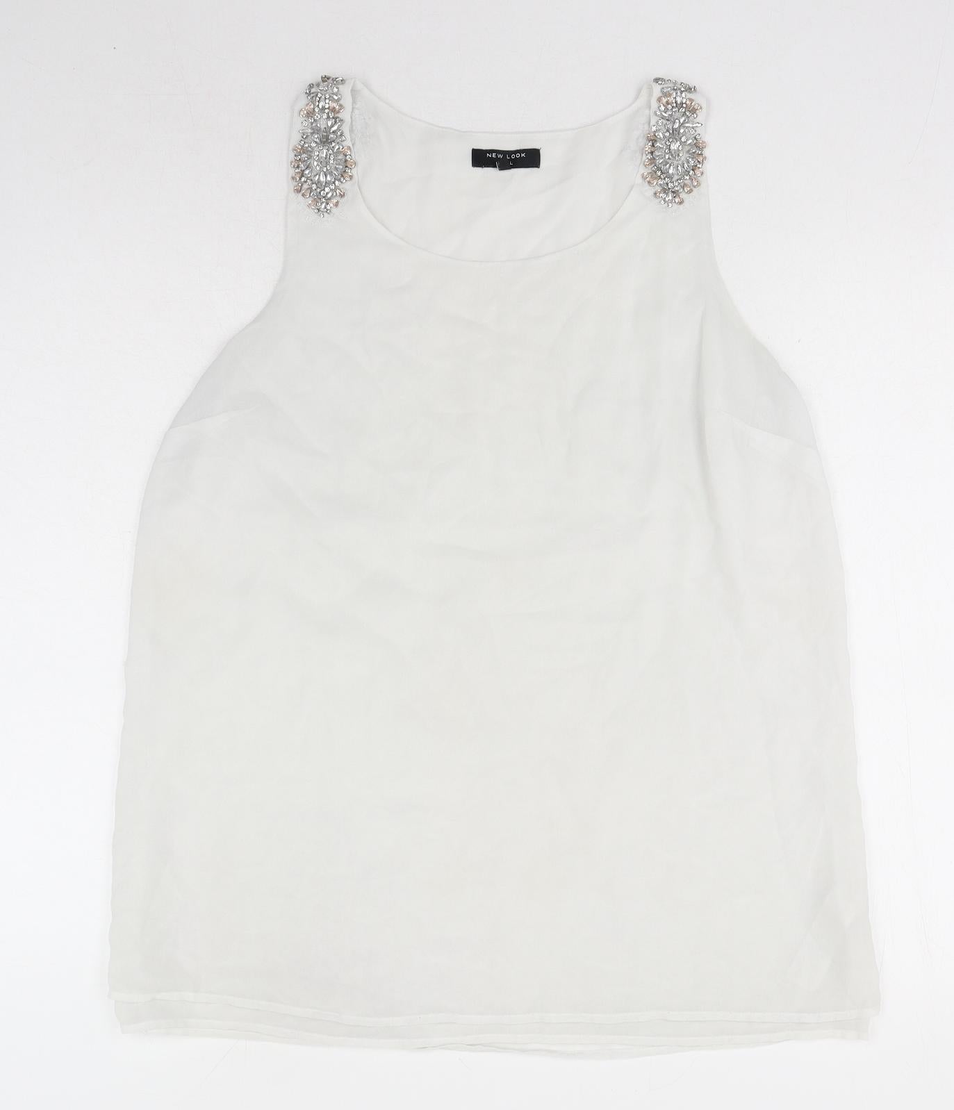 New Look Womens White Polyester Basic Tank Size 16 Scoop Neck