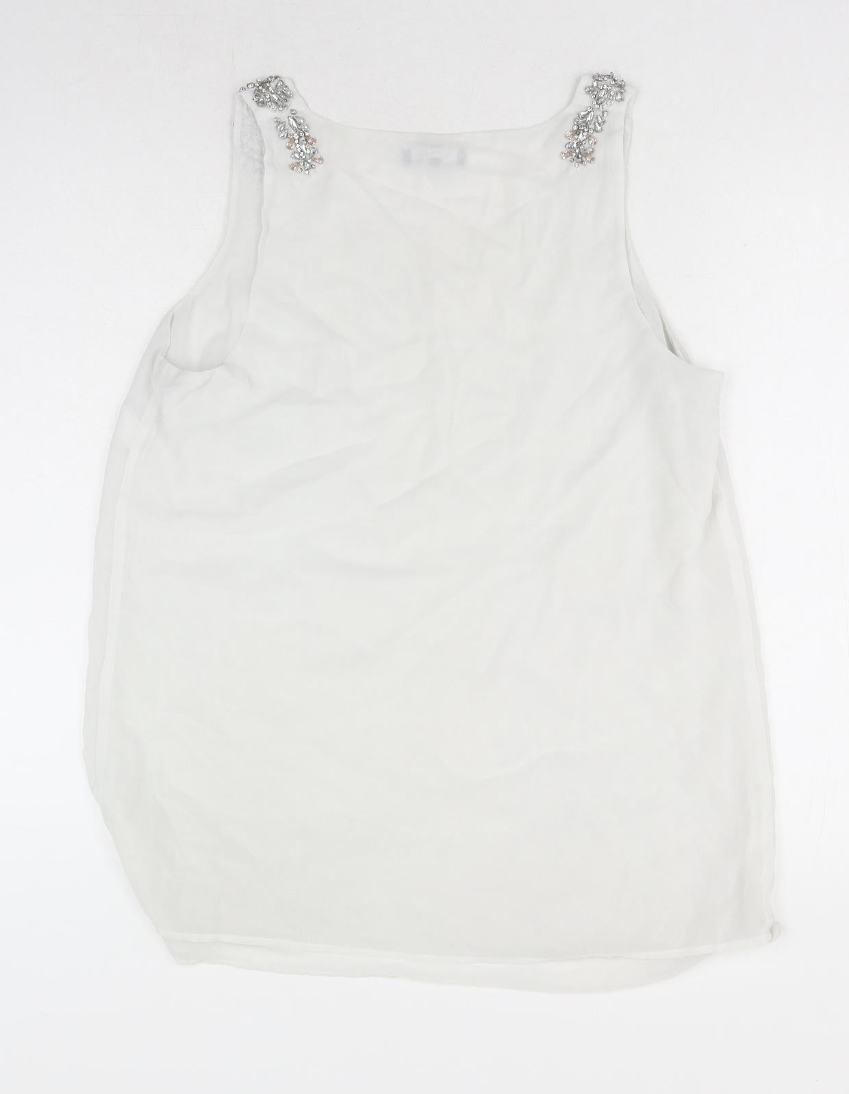 New Look Womens White Polyester Basic Tank Size 16 Scoop Neck