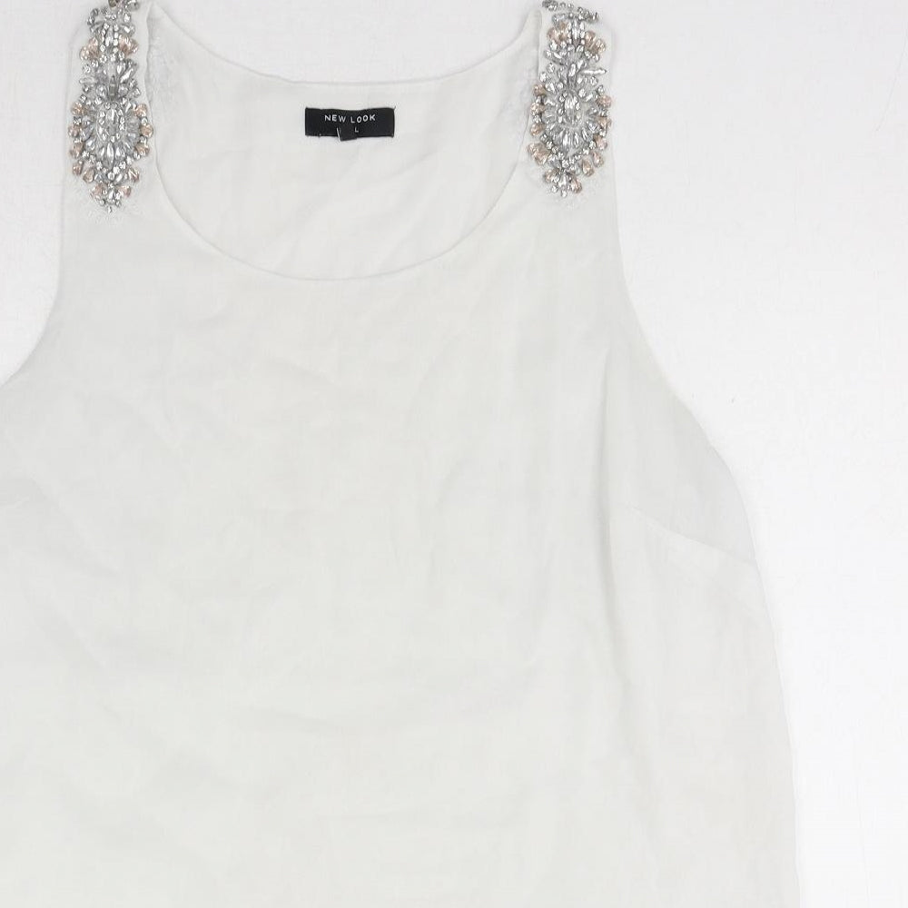 New Look Womens White Polyester Basic Tank Size 16 Scoop Neck