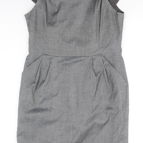 Et Vous Womens Grey Polyester A-Line Size 14 Round Neck Zip