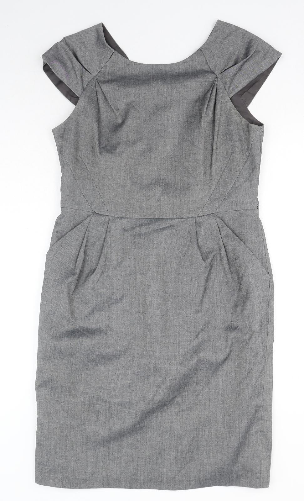 Et Vous Womens Grey Polyester A-Line Size 14 Round Neck Zip