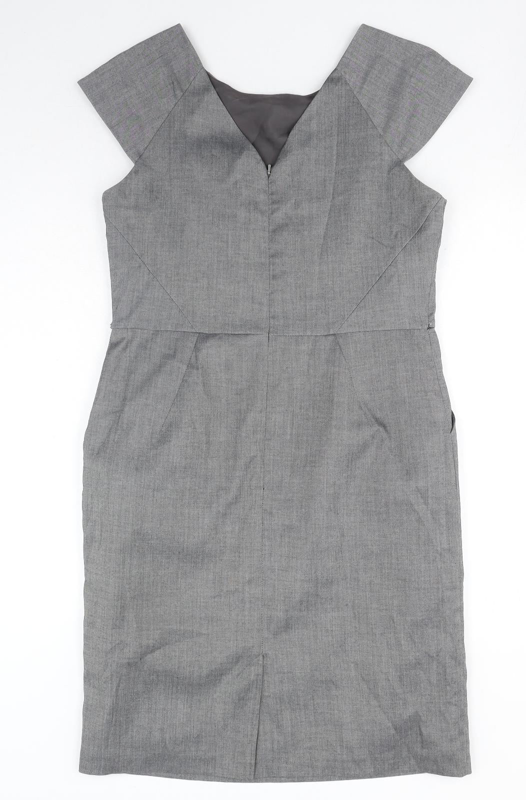 Et Vous Womens Grey Polyester A-Line Size 14 Round Neck Zip