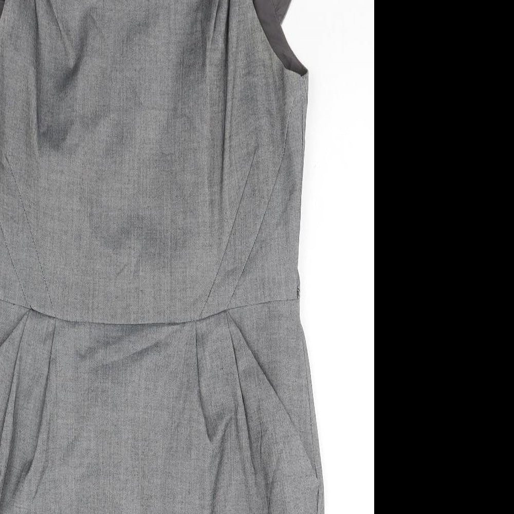 Et Vous Womens Grey Polyester A-Line Size 14 Round Neck Zip