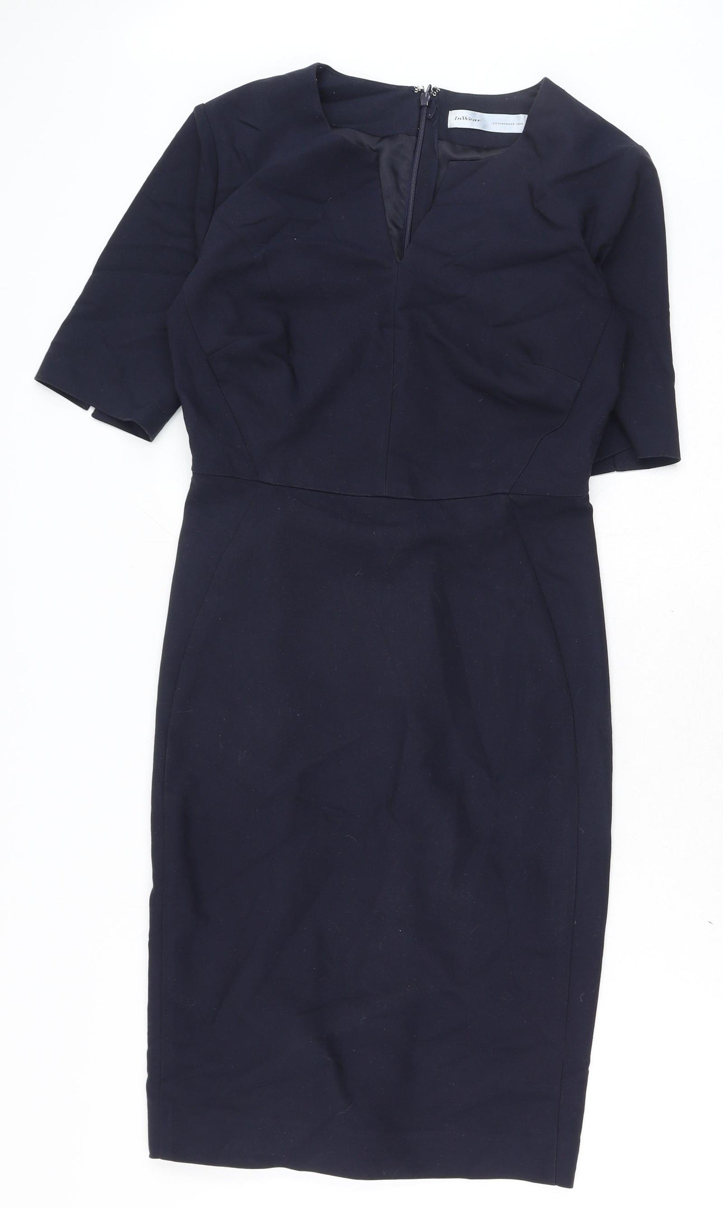 InWear Womens Blue Cotton A-Line Size 8 V-Neck Zip