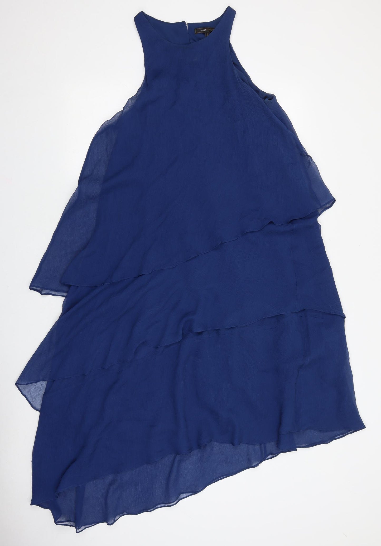 BCBGMAXAZRIA Womens Blue Polyester Trapeze & Swing Size 4 Roll Neck Button