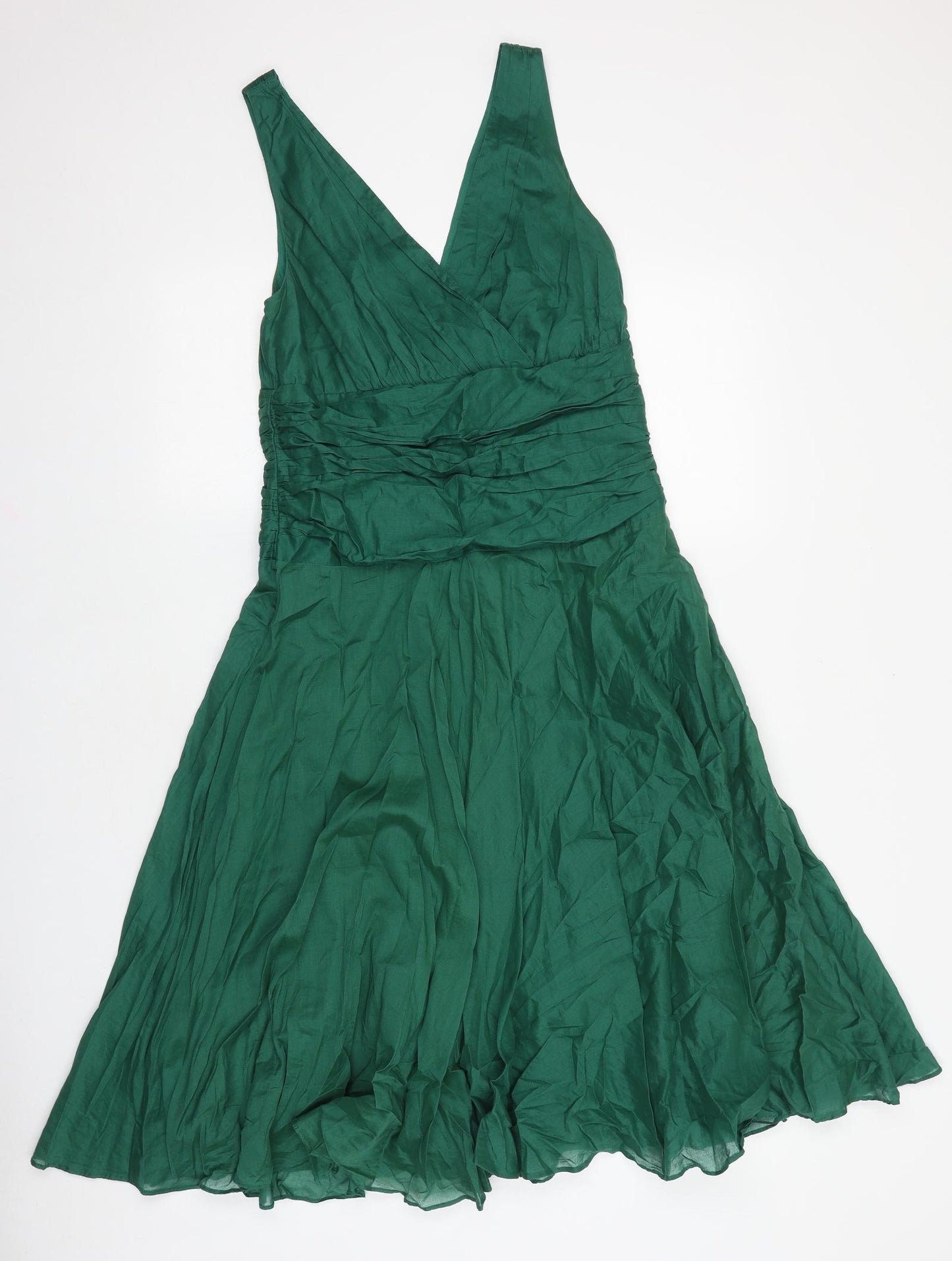 Monsoon Womens Green 100% Cotton A-Line Size 12 V-Neck Tie