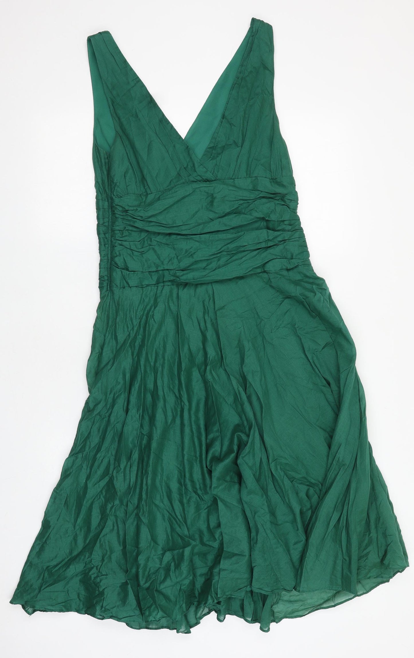 Monsoon Womens Green 100% Cotton A-Line Size 12 V-Neck Tie