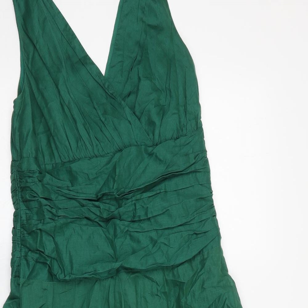 Monsoon Womens Green 100% Cotton A-Line Size 12 V-Neck Tie