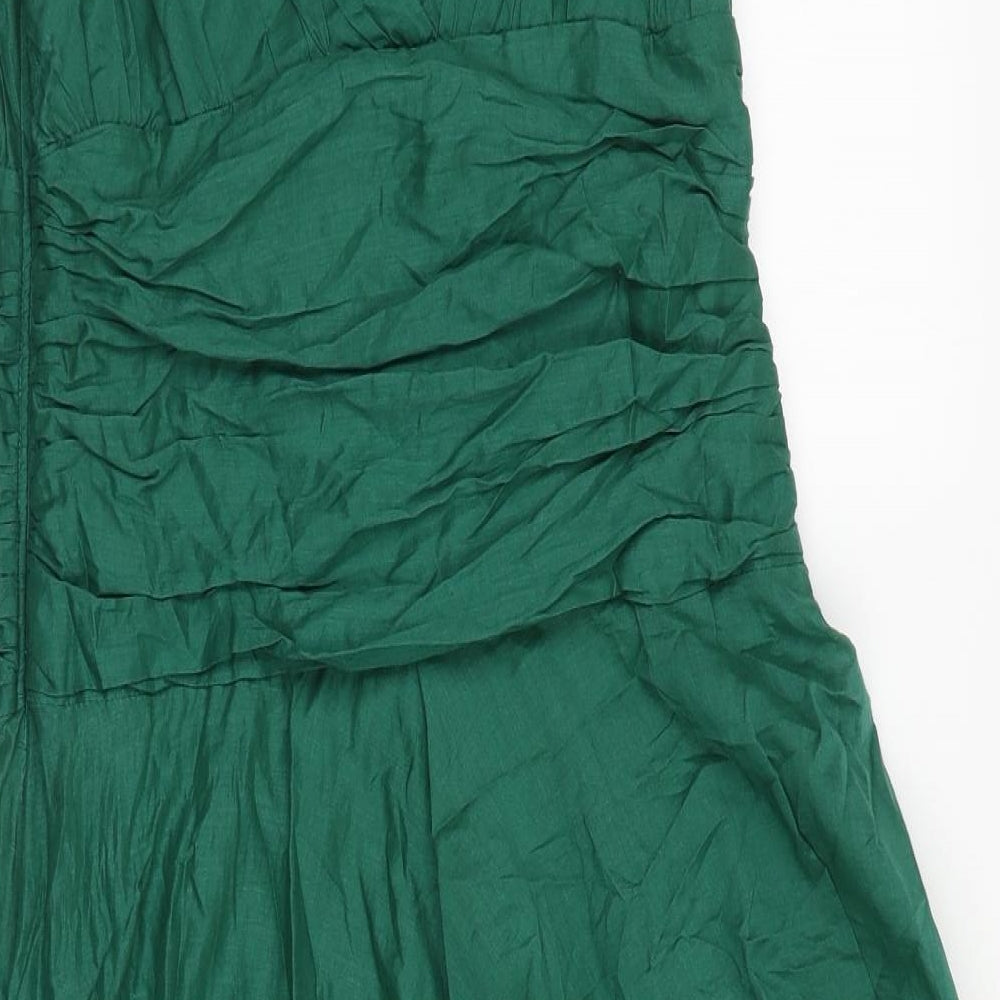 Monsoon Womens Green 100% Cotton A-Line Size 12 V-Neck Tie