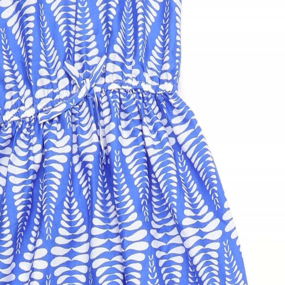 Young Dimension Girls Blue Geometric Polyester Fit & Flare Size 9-10 Years Scoop Neck Pullover