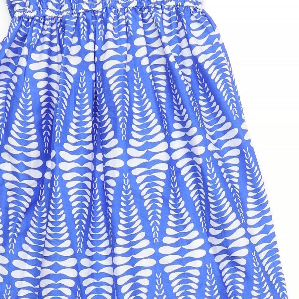 Young Dimension Girls Blue Geometric Polyester Fit & Flare Size 9-10 Years Scoop Neck Pullover