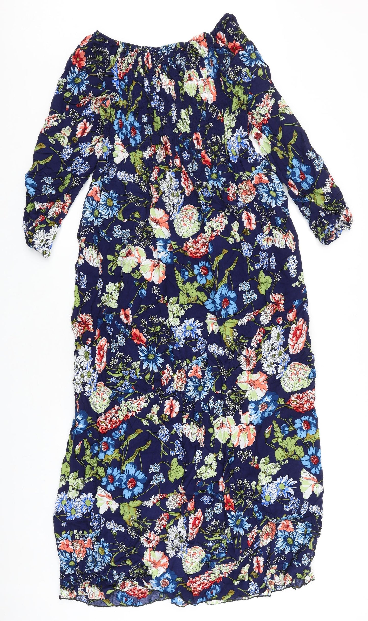 Osha Womens Blue Floral Viscose Trapeze & Swing Size XL Roll Neck Pullover