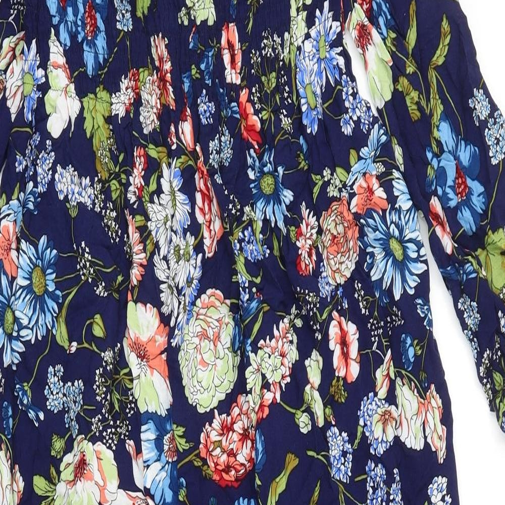 Osha Womens Blue Floral Viscose Trapeze & Swing Size XL Roll Neck Pullover