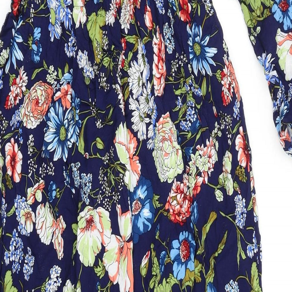 Osha Womens Blue Floral Viscose Trapeze & Swing Size XL Roll Neck Pullover