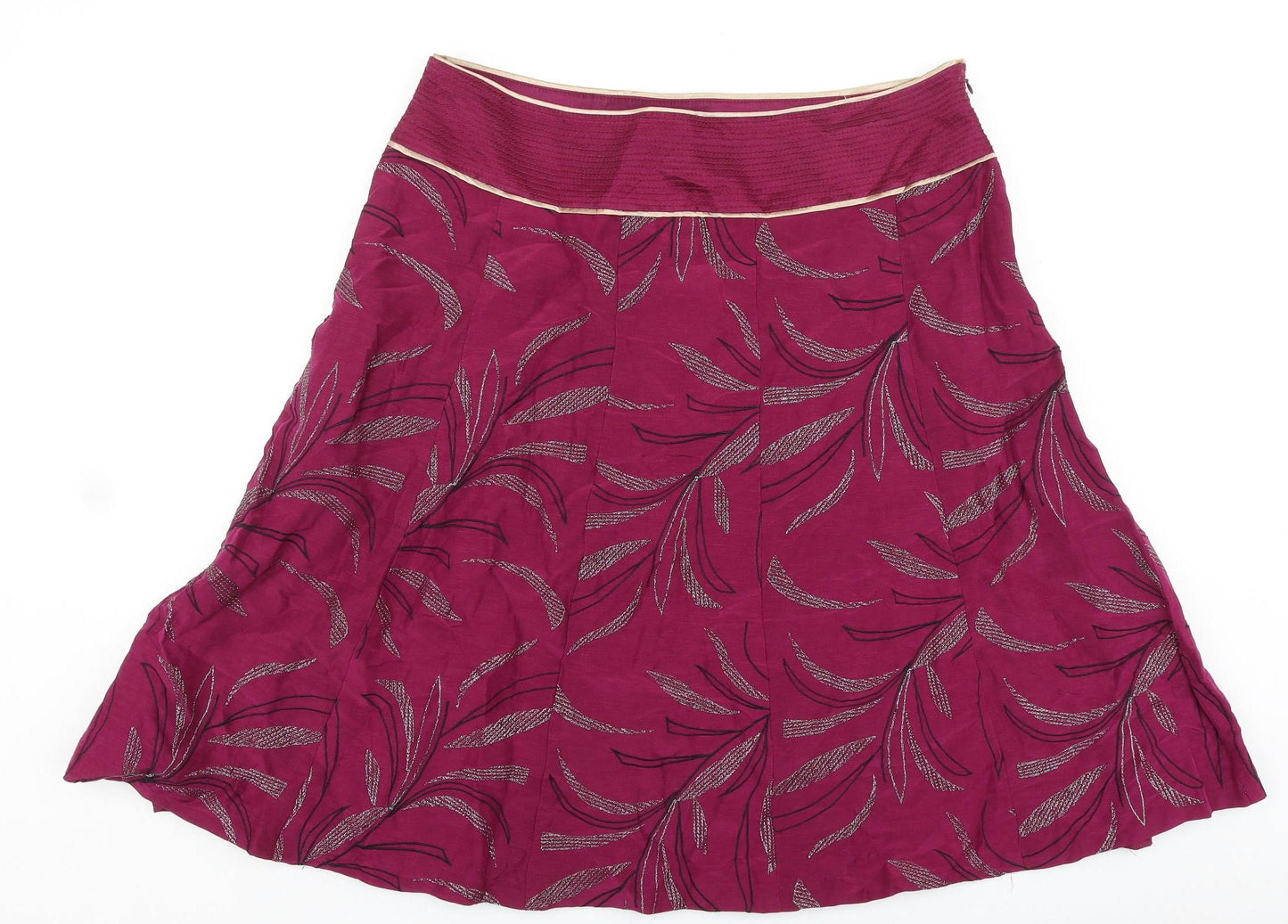 Monsoon Womens Purple Floral Polyester Flare Skirt Size 16 Zip