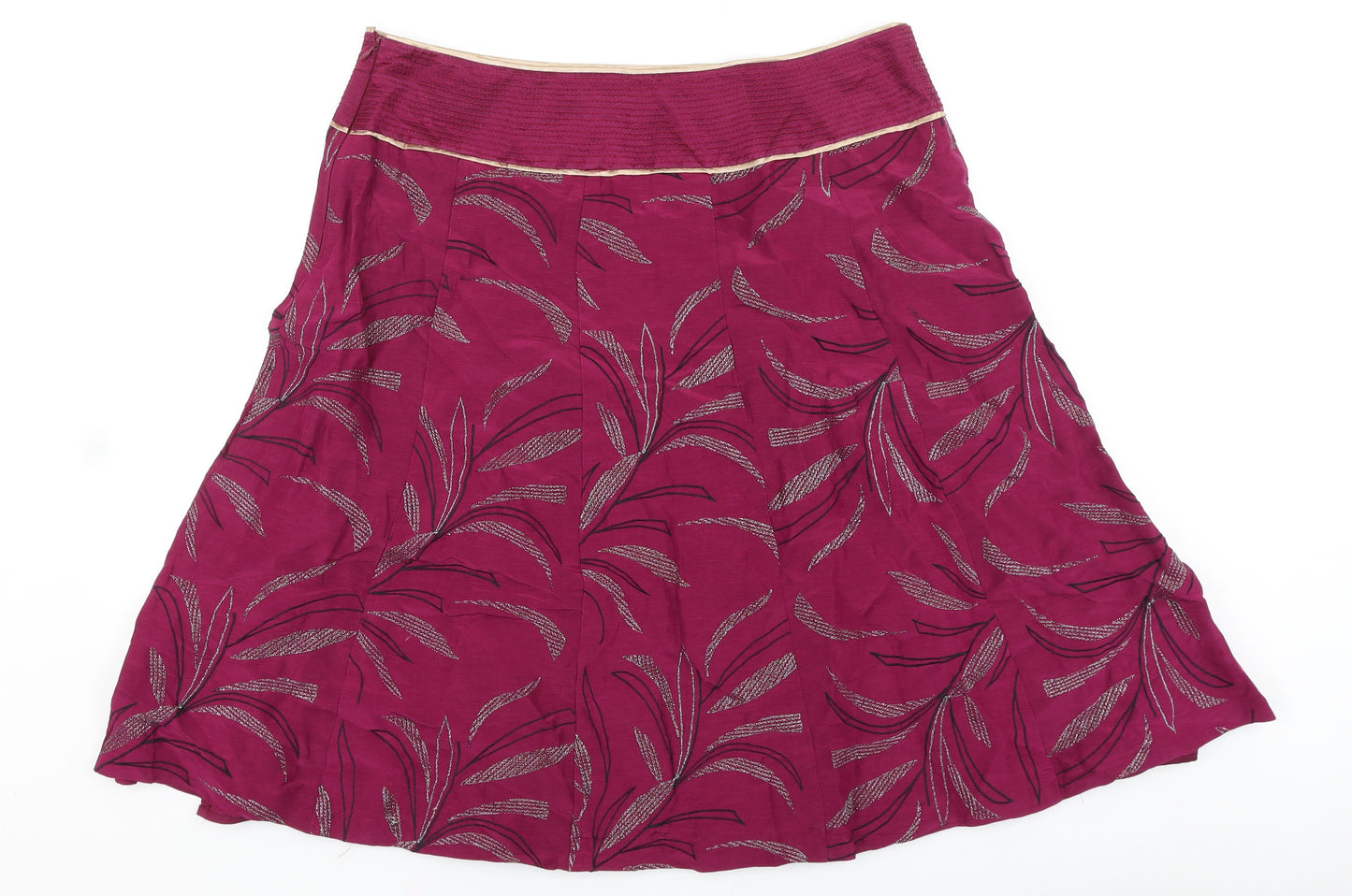 Monsoon Womens Purple Floral Polyester Flare Skirt Size 16 Zip