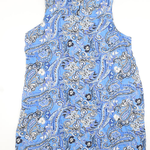 NEXT Womens Blue Geometric Linen Basic Tank Size 26 Round Neck - Lace Detail