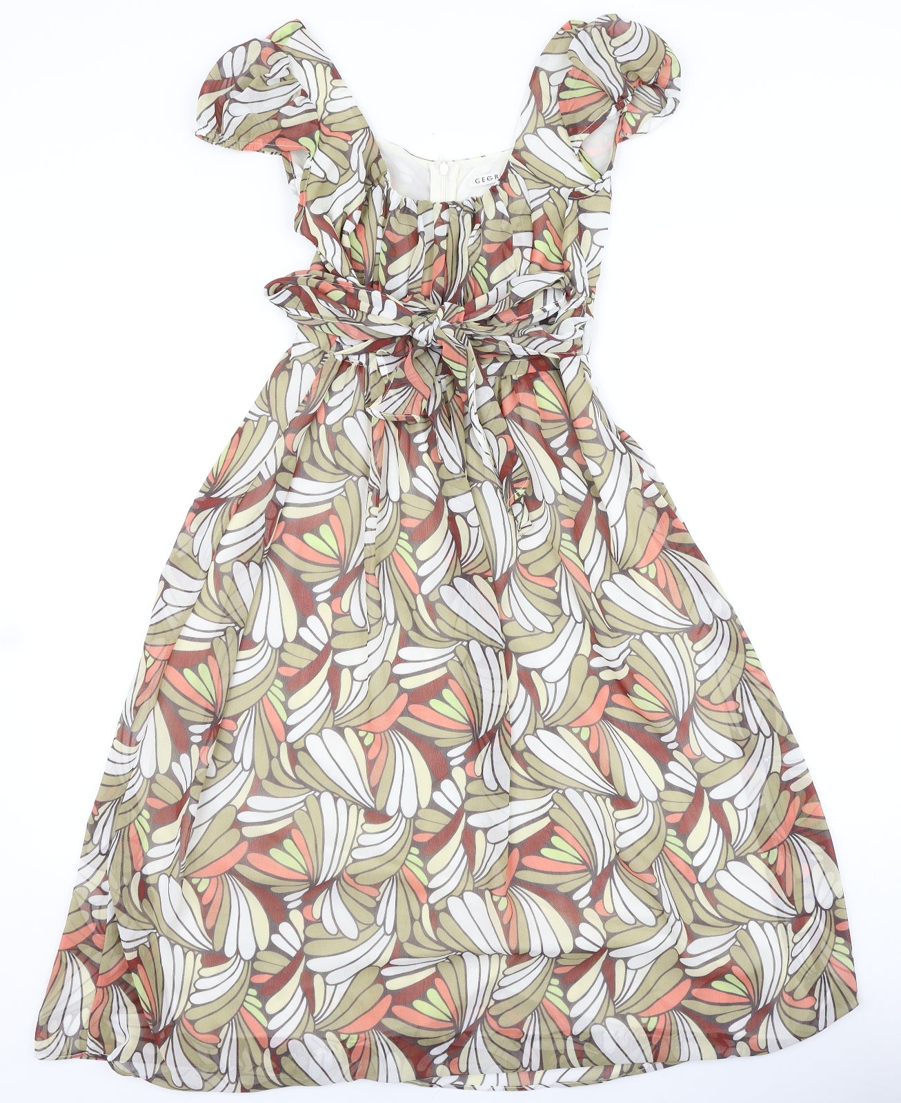 George Womens Green Geometric Polyester A-Line Size 12 Square Neck Zip