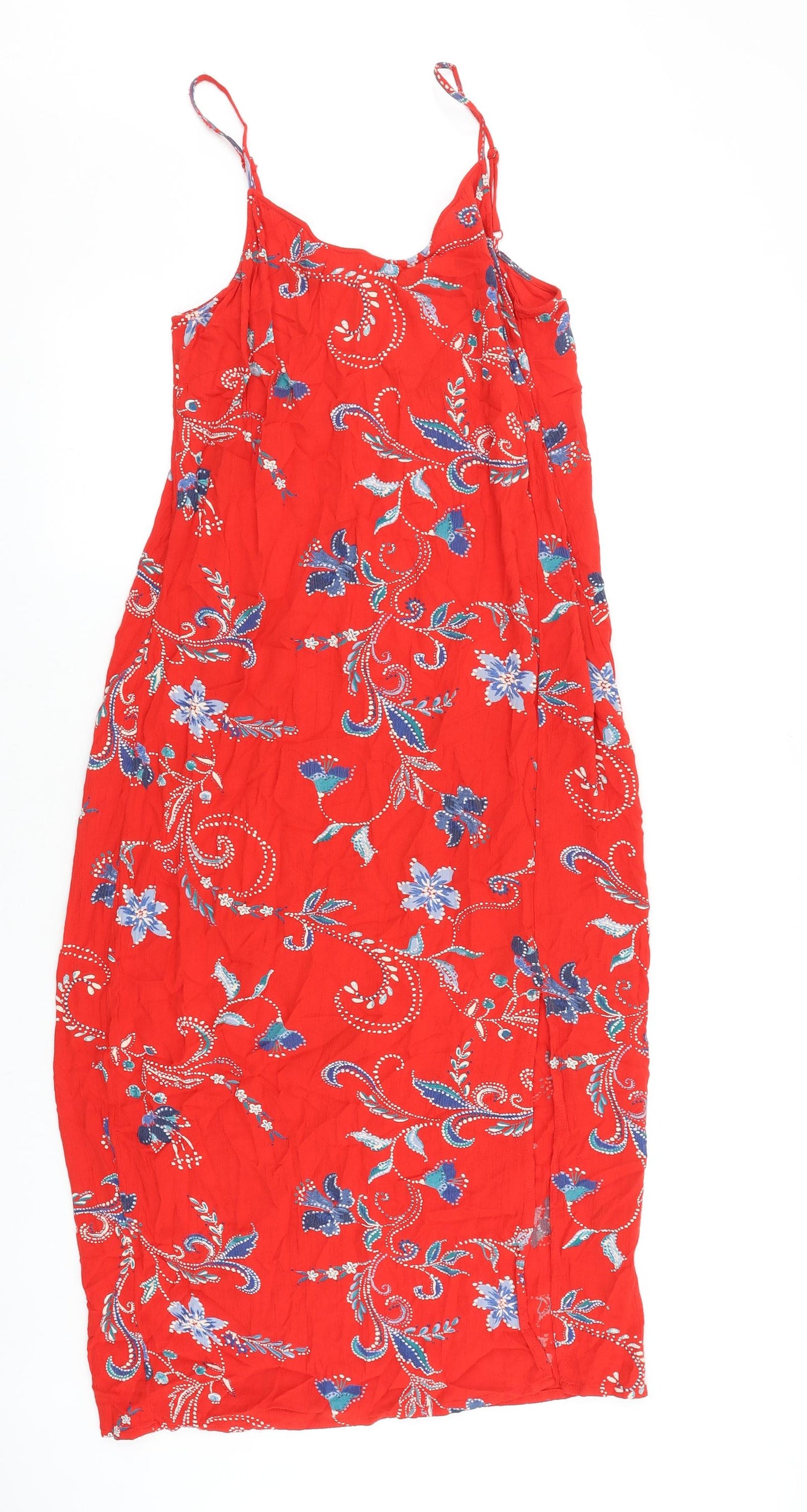 Marks and Spencer Womens Red Geometric Viscose Shift Size 12 V-Neck Pullover