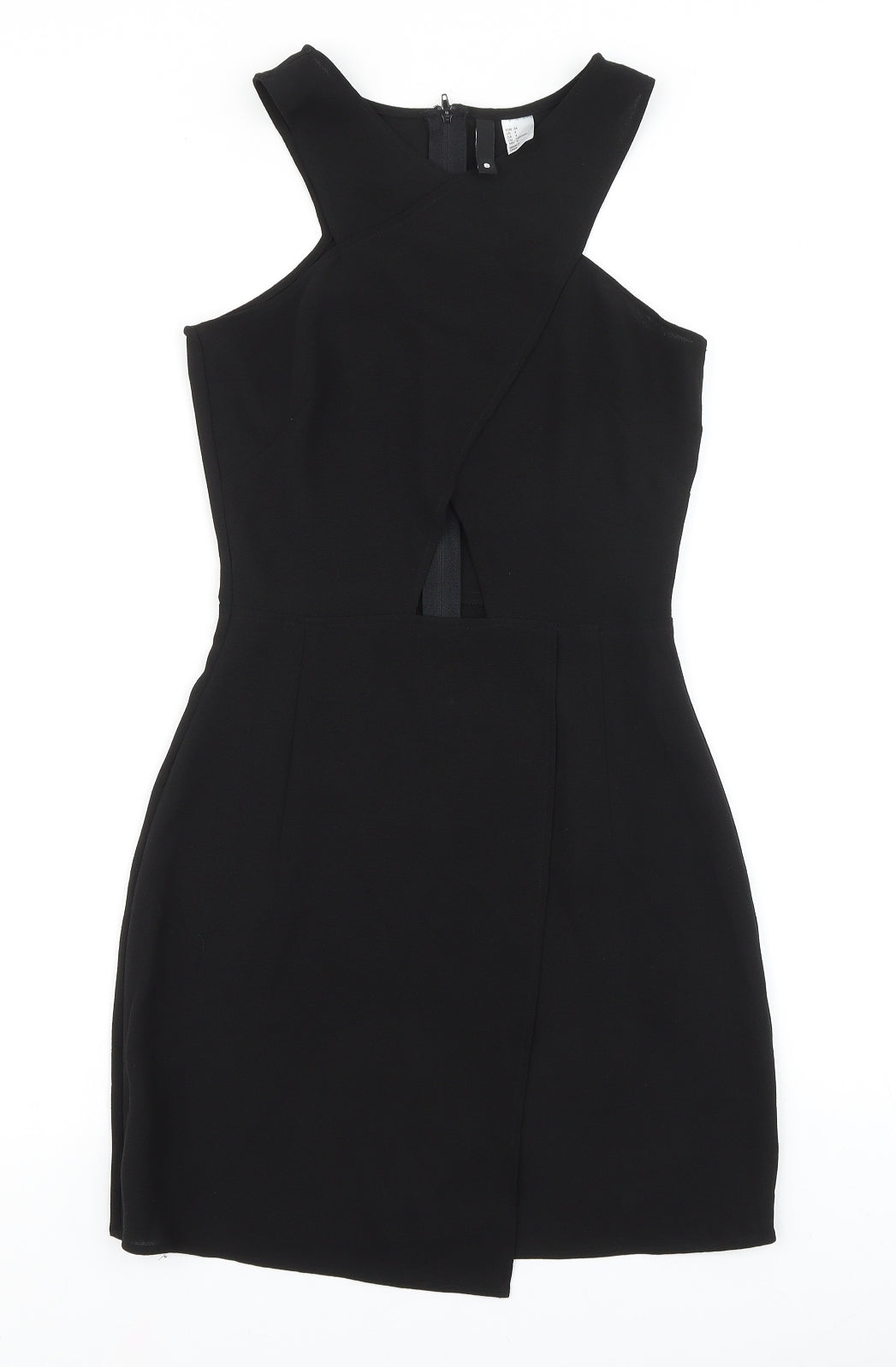 H&M Womens Black Polyester Shift Size S V-Neck Zip