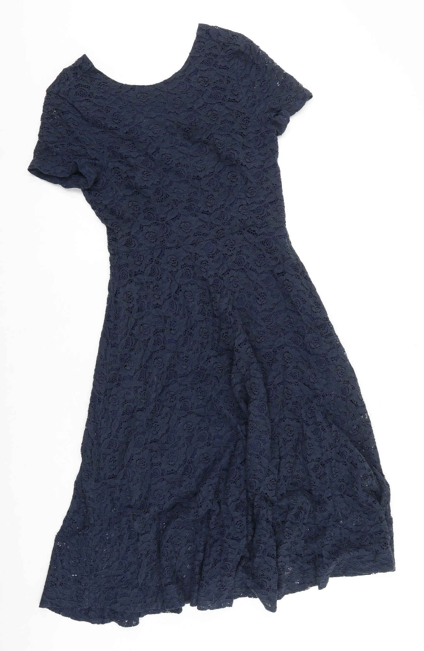 Louche Womens Blue Cotton A-Line Size 10 Round Neck Zip - Lace Detail