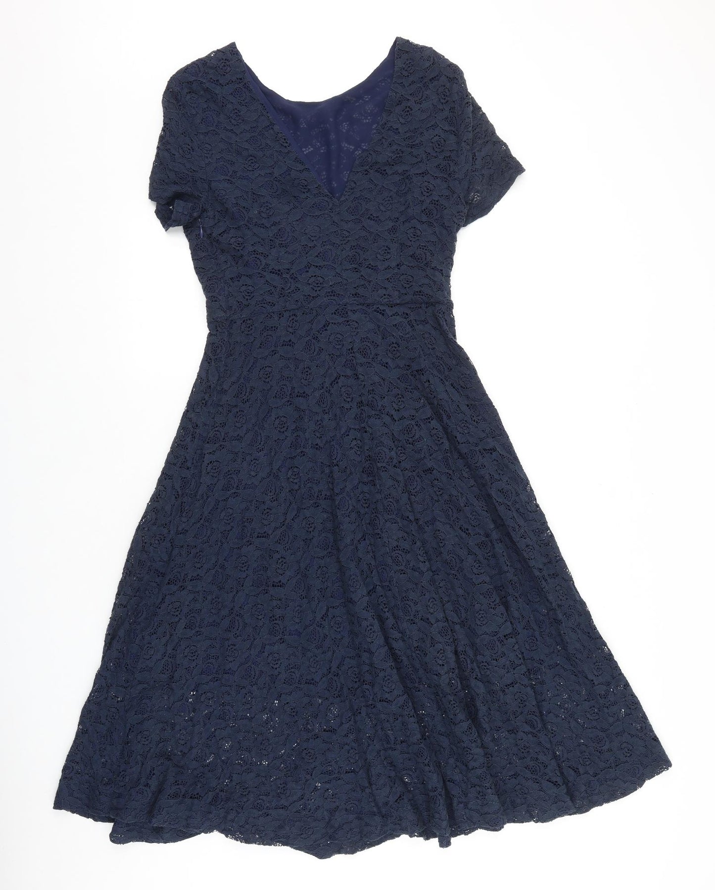 Louche Womens Blue Cotton A-Line Size 10 Round Neck Zip - Lace Detail