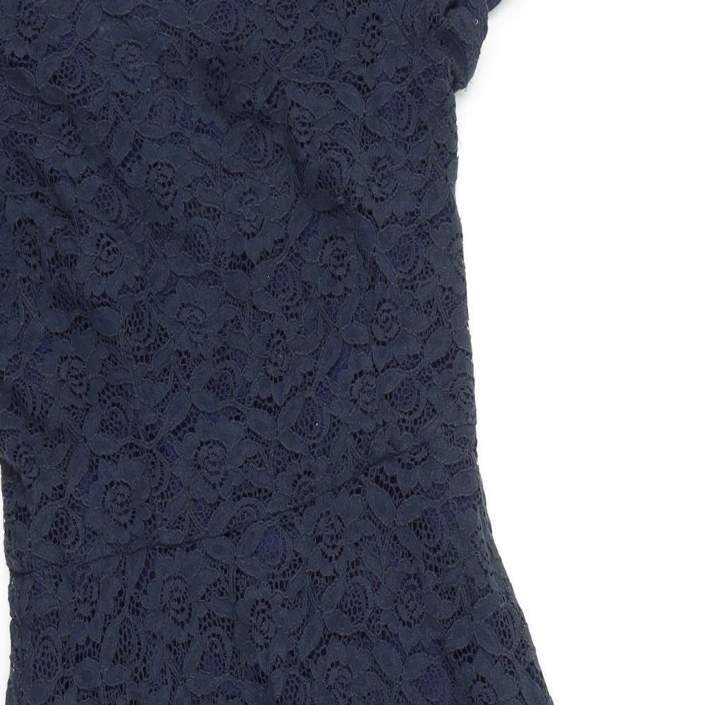 Louche Womens Blue Cotton A-Line Size 10 Round Neck Zip - Lace Detail