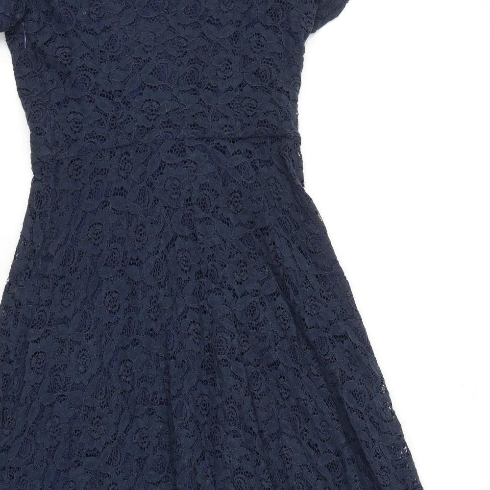 Louche Womens Blue Cotton A-Line Size 10 Round Neck Zip - Lace Detail