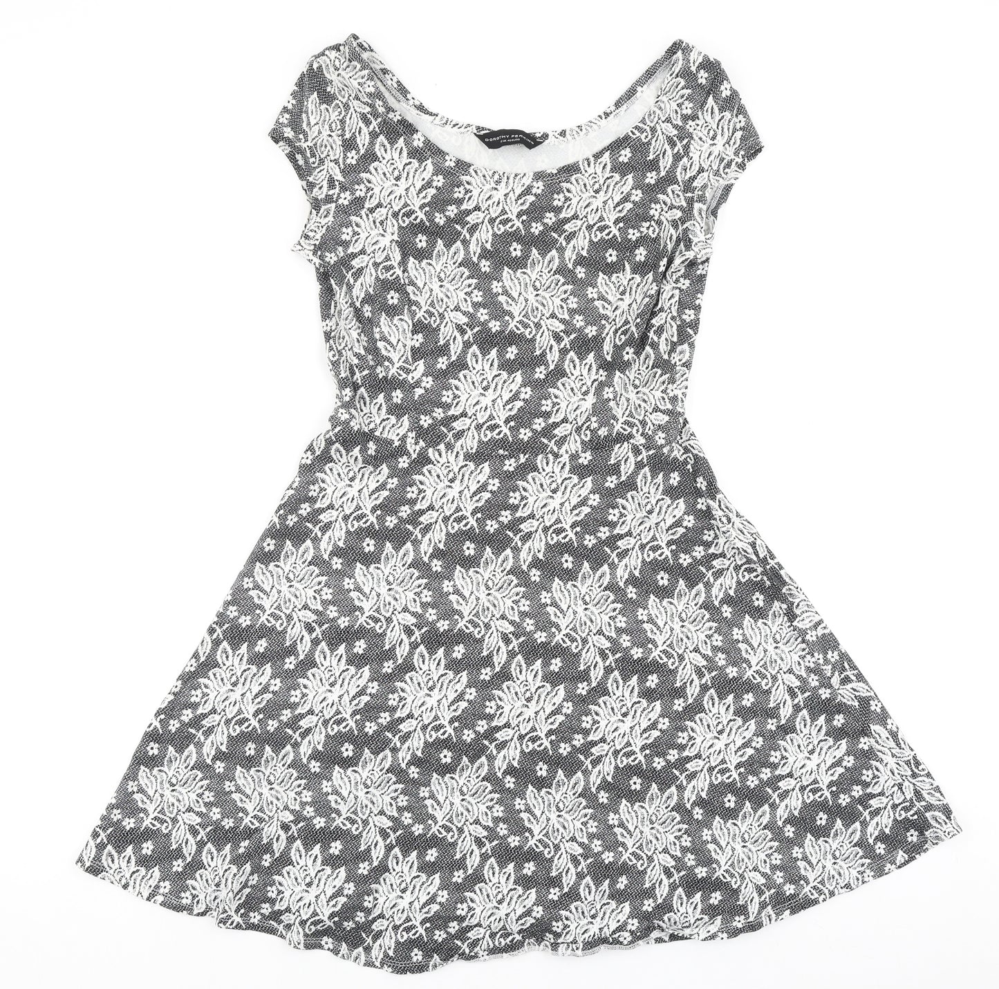 Dorothy Perkins Womens Black Geometric Viscose Skater Dress Size 12 Boat Neck Pullover