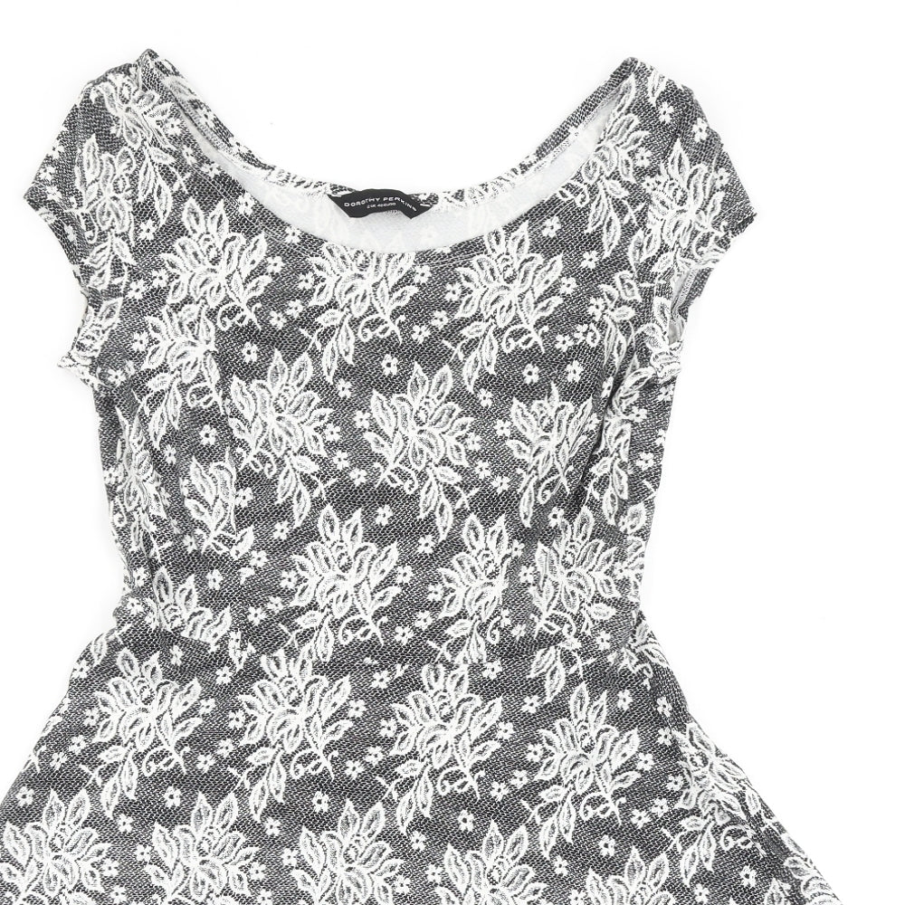Dorothy Perkins Womens Black Geometric Viscose Skater Dress Size 12 Boat Neck Pullover