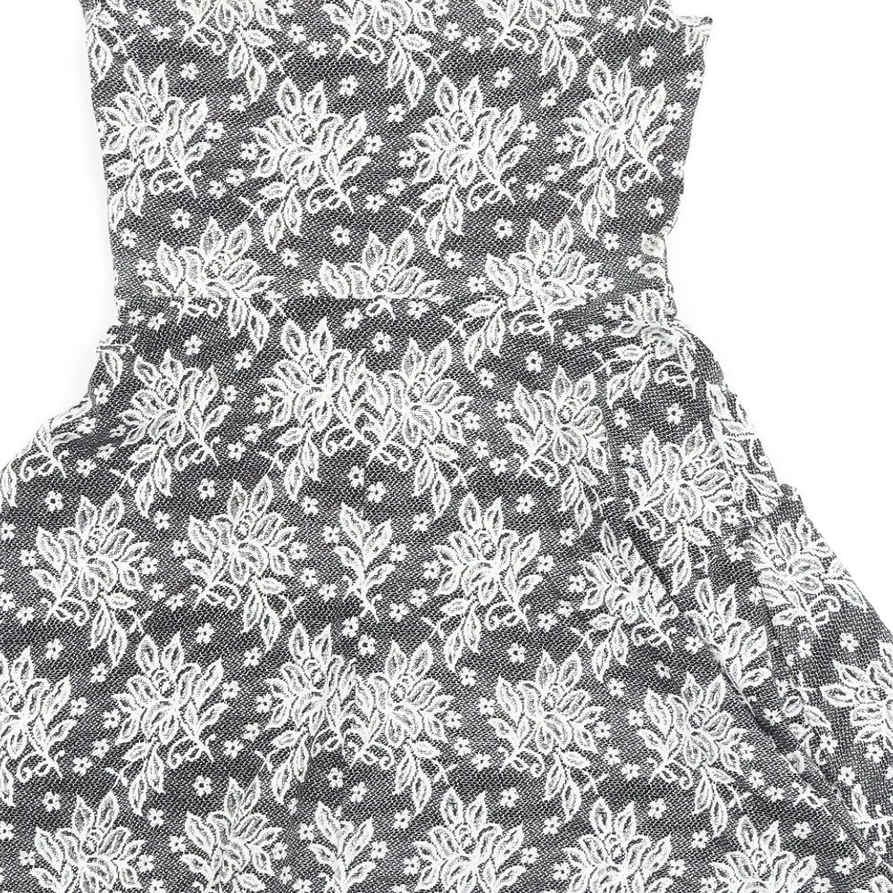 Dorothy Perkins Womens Black Geometric Viscose Skater Dress Size 12 Boat Neck Pullover