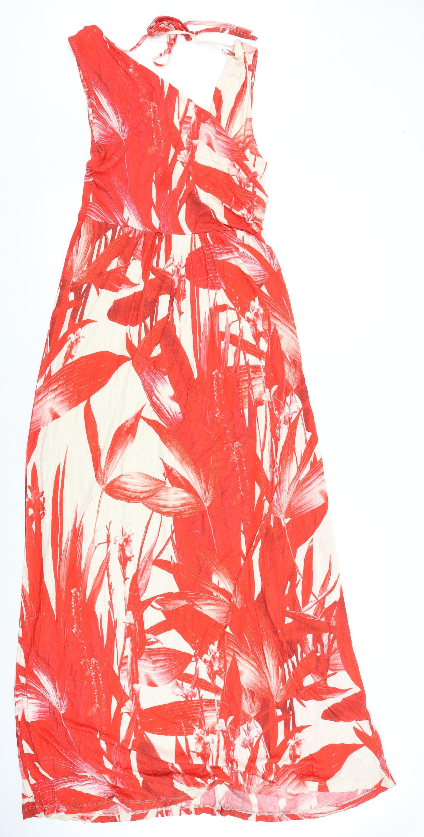 Marks and Spencer Womens Red Floral Viscose Maxi Size 8 V-Neck Tie