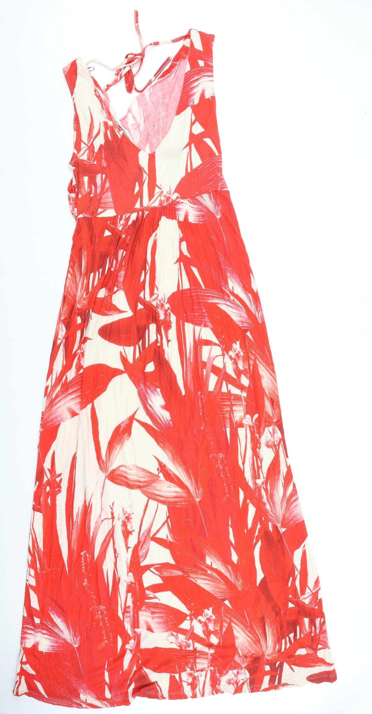 Marks and Spencer Womens Red Floral Viscose Maxi Size 8 V-Neck Tie