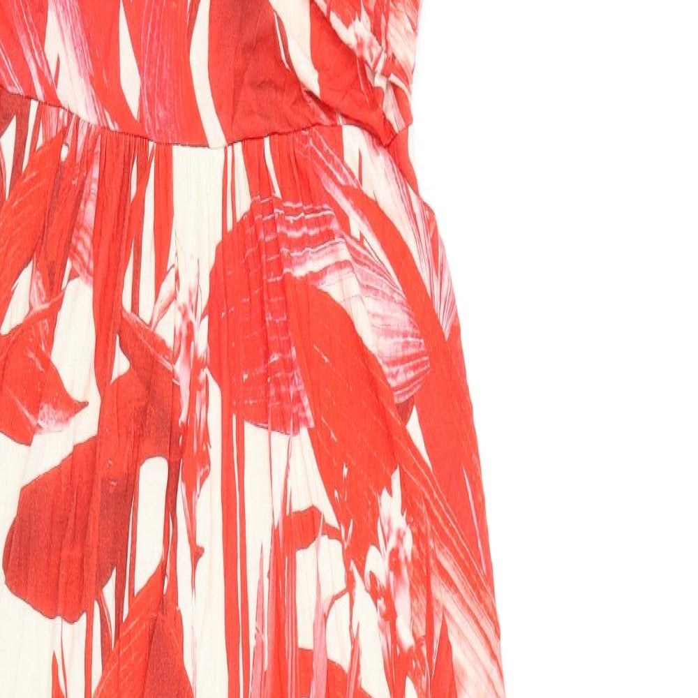 Marks and Spencer Womens Red Floral Viscose Maxi Size 8 V-Neck Tie