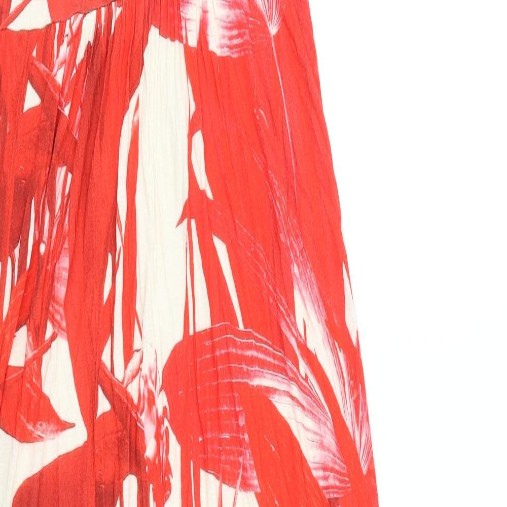 Marks and Spencer Womens Red Floral Viscose Maxi Size 8 V-Neck Tie