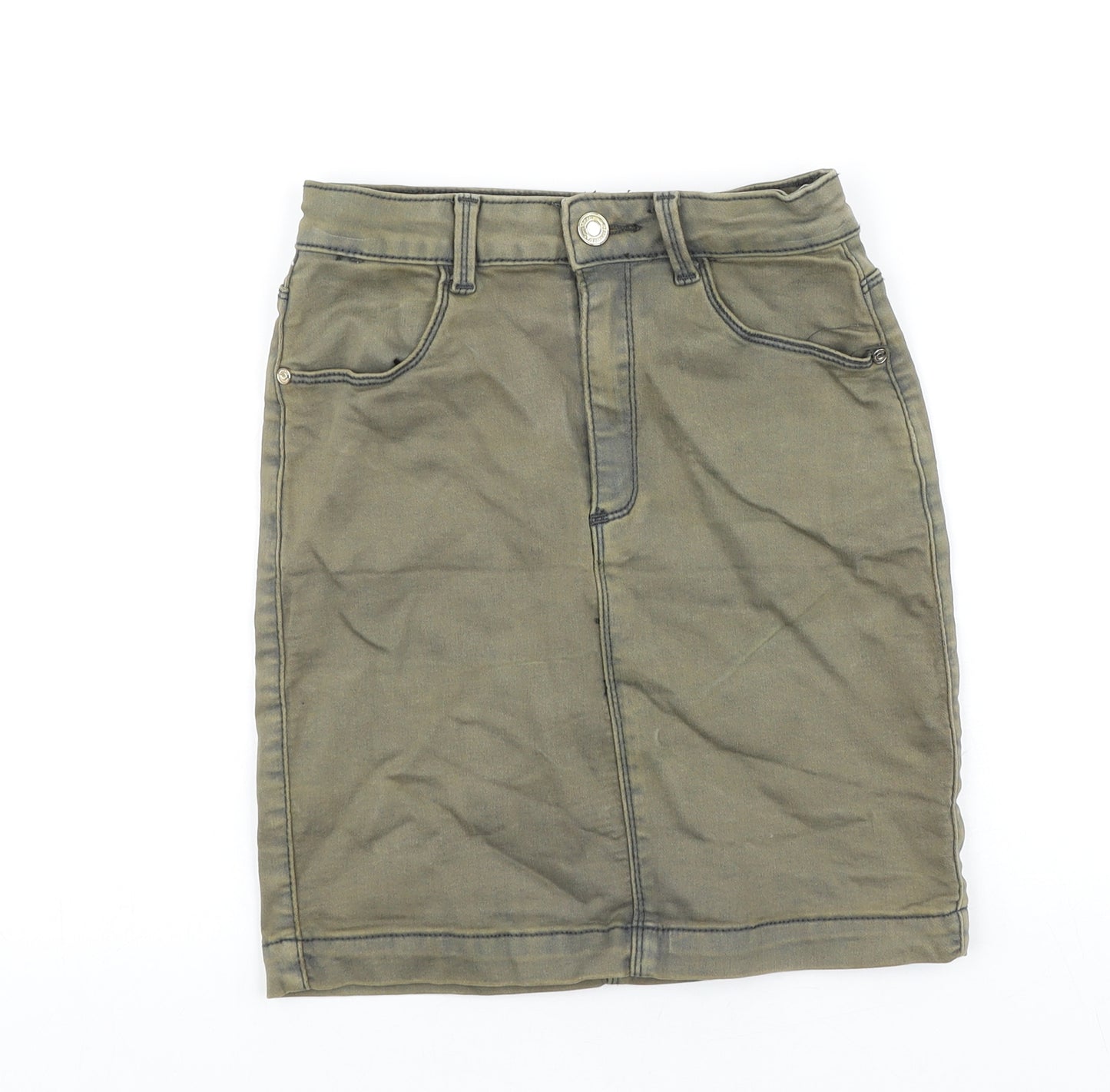 Missguided Womens Green Cotton Straight & Pencil Skirt Size 8 Zip