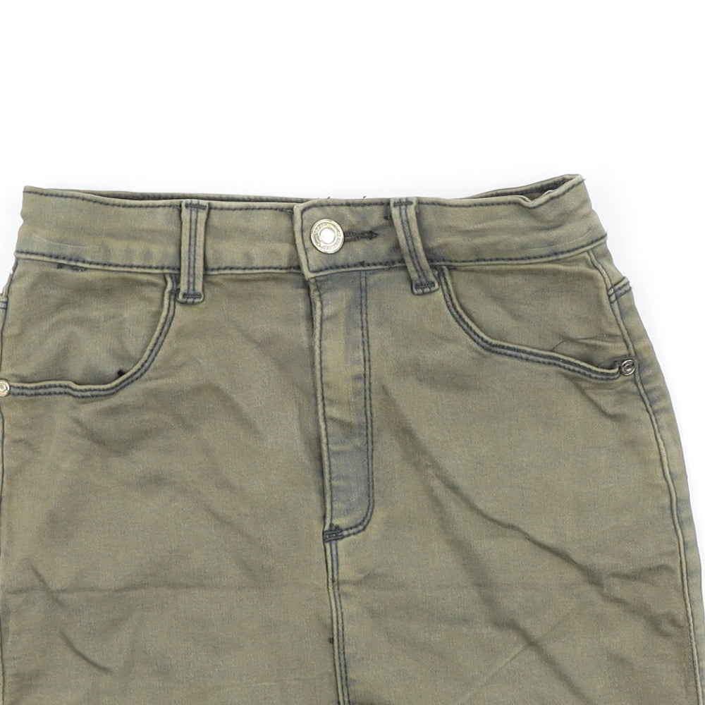 Missguided Womens Green Cotton Straight & Pencil Skirt Size 8 Zip