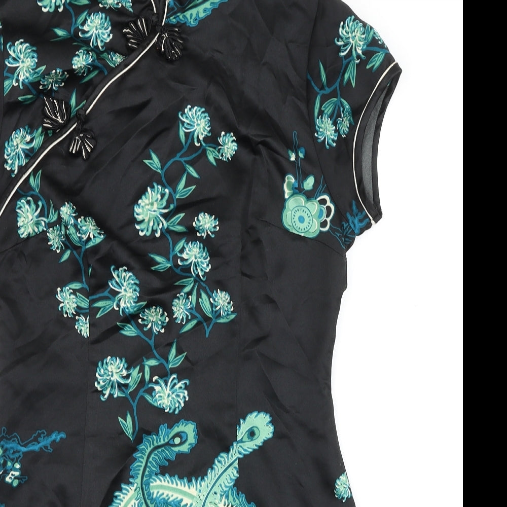 Topshop Womens Black Geometric Polyester Mini Size 12 Round Neck Snap - Chinese Dragon