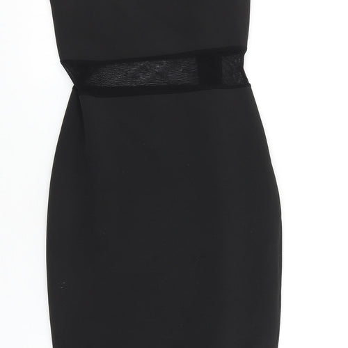Missguided Womens Black Viscose Bodycon Size 10 Scoop Neck Pullover - Mesh Panels