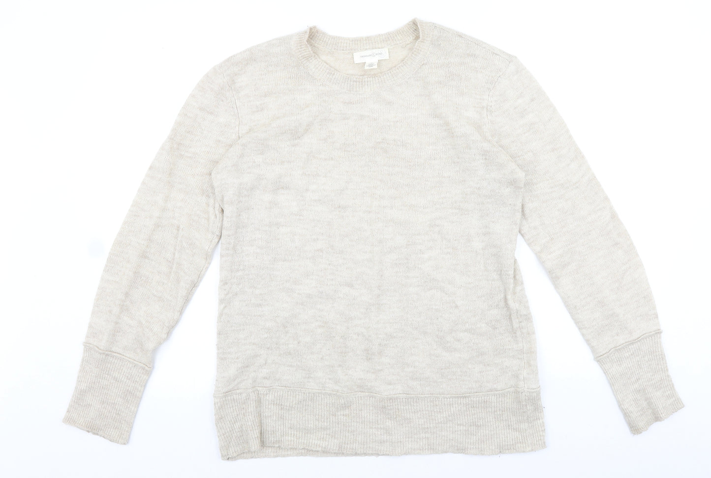 Treasure Bond Womens Beige Round Neck Acrylic Pullover Jumper Size M