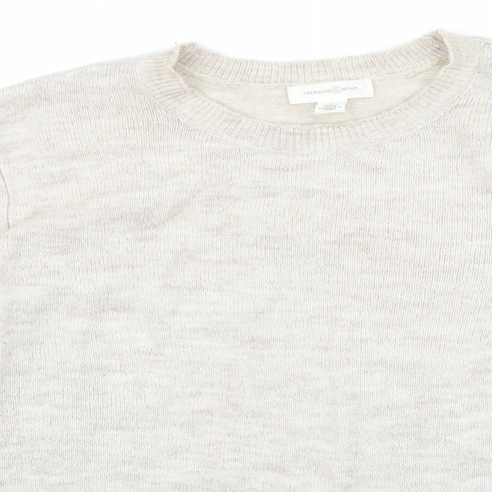 Treasure Bond Womens Beige Round Neck Acrylic Pullover Jumper Size M