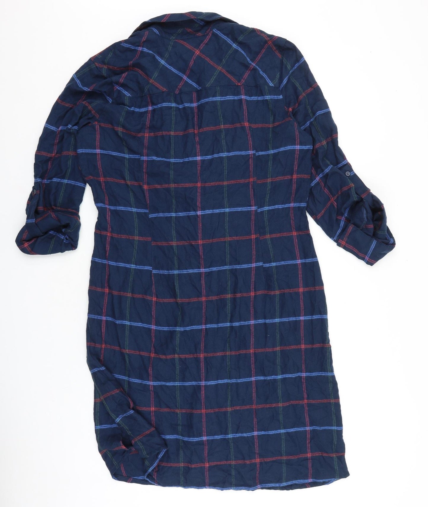 NEXT Womens Blue Plaid Viscose Shirt Dress Size 18 Collared Button