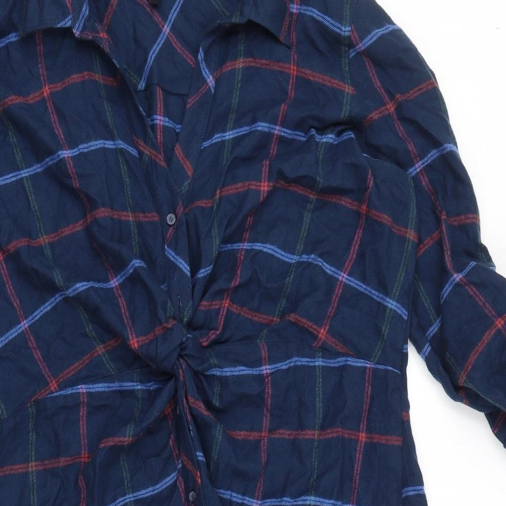 NEXT Womens Blue Plaid Viscose Shirt Dress Size 18 Collared Button