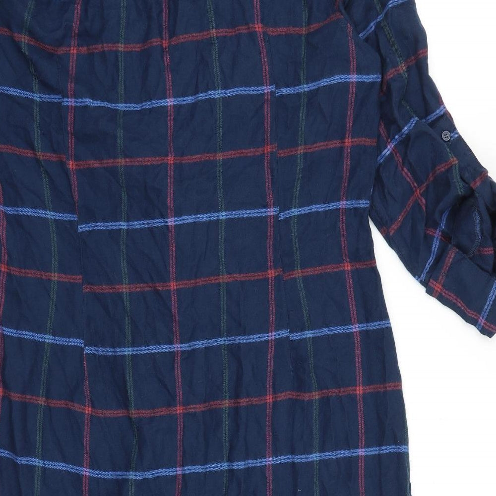 NEXT Womens Blue Plaid Viscose Shirt Dress Size 18 Collared Button